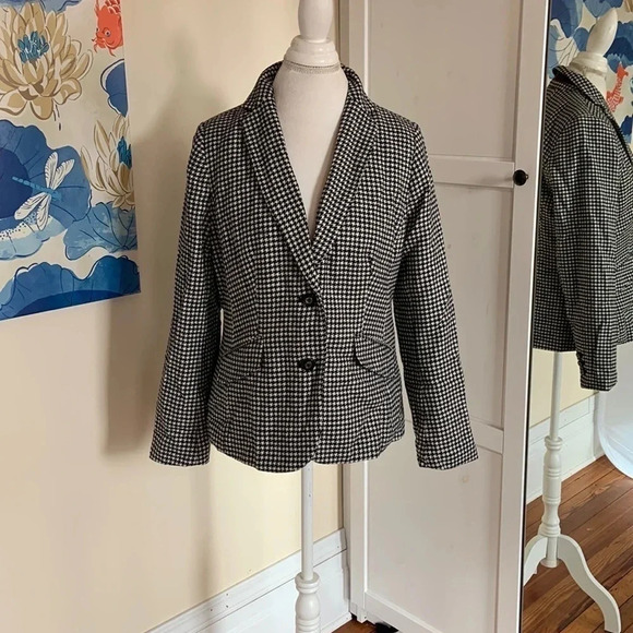 Charter Club Classic Wool-blend Black and White Houndstooth Blazer Size L - Picture 1 of 8
